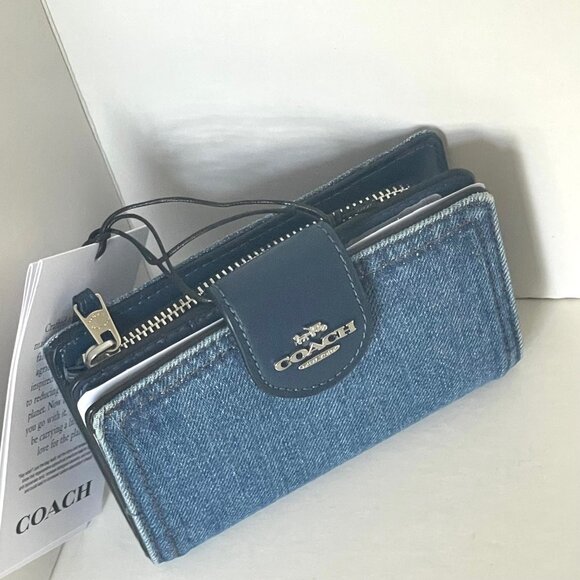 Coach Medium Corner Zip Wallet CA096 Signature Denim Cotton Compact ID - Picture 8 of 10